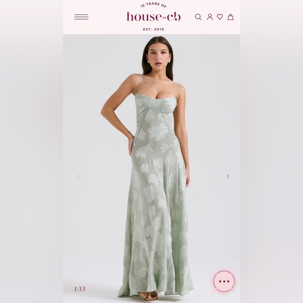 House of CB SEREN Pistachio Floral Lace Back Maxi Dress